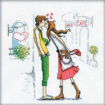Zdjęcie produktu dla RTO Zestaw do haftu krzyżykowego "Para w mieście" M163, wzór liczony, 20x20 cm
