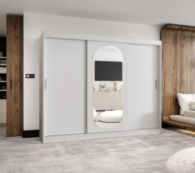 Produktbild von Kleiderschrank 250 cm BEREN mit Spiegel - weiß