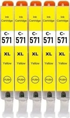 Image de 5 x cartouche d'encre compatible avec Canon CLI-571 Jaune XL pour Pixma MG5750, MG5751, MG5752, MG5753, MG6850, MG6851, MG6852, MG6853, MG7750...