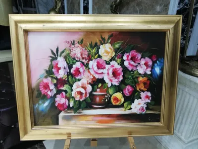 Produktbild von Rosen Blumen Ölgemälde Bild Gemälde Ölbilder Ölbild Bilderrahmen Rahmen Sofort