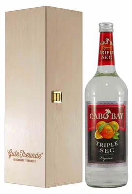 Produktbild von Cabo Bay Triple Sec Liqueur mit Geschenk-Holzkiste