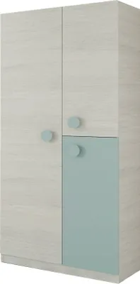 Produktbild von Garderobe Dgorett, Kleiderschrank im Schlafzimmer, Schrank mit 3 Türen und 3 Einlegeböden mit Kleiderstange, 90x52h200 cm, Grau und blaugrün