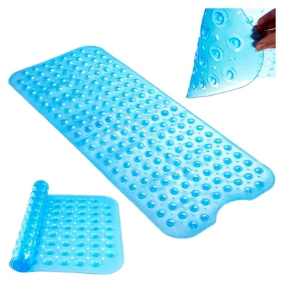 Produktbild von Rutschfeste Badematte für Badewanne und Dusche, 100 x 40 cm, Transparent Blau, mit Saugnäpfen