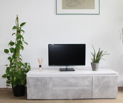 Produktbild von TV-Board >7032-11.25< in Weiß/Beton matt, Holzwerkstoff - 141x42x45cm (BxHxT)