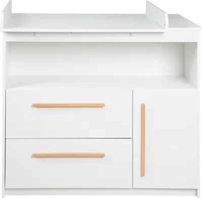 Produktbild von roba Wickelkommode Lilo inkl. abnehmbarem Wickelaufsatz - Wickeltisch mit 2 Schubladen & 1 Tür - Griffe aus Holz - Weiß