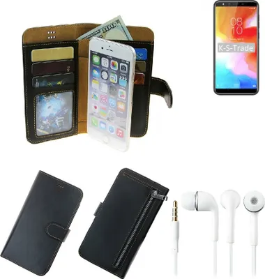 Produktbild von TOP SET Handy Hülle Schutz Hülle kompatibel mit HomTom H5  schwarz aus Kunstleder + Kopfhörer Smartphone Tasche vollwertige Geldbörse  K-S-Trade®
