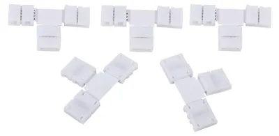 Obrázok produktu pre 5 ks bezspájkovacích 4-pólových adaptérov s klipovým pripojením pre 10 mm RGB 5050 LED pásiky (tvar T)