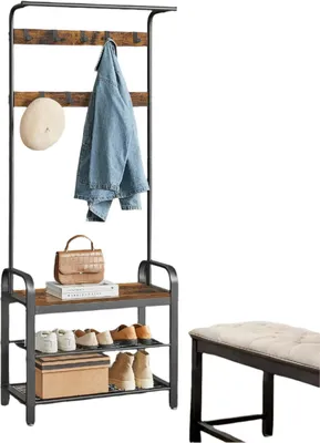 Zdjęcie produktu dla Wieszak na ubrania z szafką na buty – solidna konstrukcja żelazna – 72 x 183 x 33,7 cm