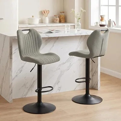 Imagen del producto de Taburetes giratorios 360°, con altura ajustable, juego de 2, color gris claro