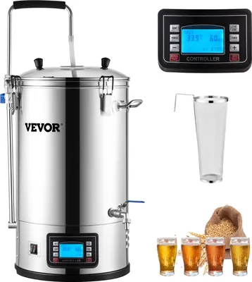 Obrázok produktu pre VEVOR Elektrický varný systém, 35 litrový varný kotol, varič piva všetko v jednom s čerpadlom, varný prístroj s panelom, automatický/manuálny režim 100-1800 W výkon 25-100 ℃ teplota 1-180 min časovač pamäť receptov