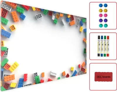Produktbild von ALLboards Metallische Magnettafel BAUSTEINE 60x40cm MetalBoards Memoboard für jede Art von Magneten Magnetpinnwand zum Beschriften für das  Kinderzimmer + 4 Marker, 10 Magnete und Schwamm im Lieferumf