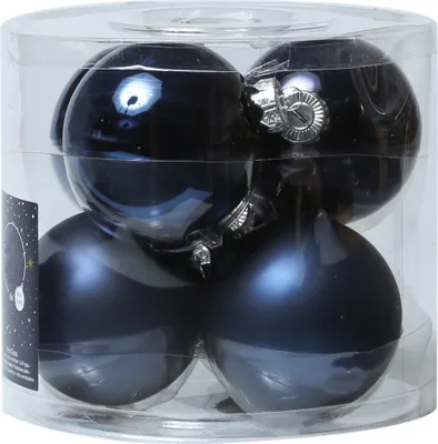 Christbaumkugel - Weihnachtsbaumkugel - Glas - D: 8cm - glänzend und matt - dunkelblau - 6er Set