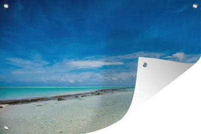 Produktbild von MuchoWow® 60x40 cm Outdoor-Poster Gartendeko Sichtschutz Garten Poster für den Garten  Ein Blick auf die Aitutaki-Lagune von One Foot Island aus