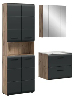Produktbild von Bad Set Ice 7 | 3-teilig | Nox Oak / schwarz matt ohne