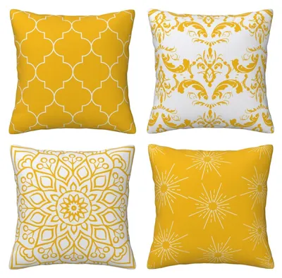 Obrázok produktu pre Sada štyroch geometrických obliečok na vankúše – 50 x 50 cm, žltá farba
