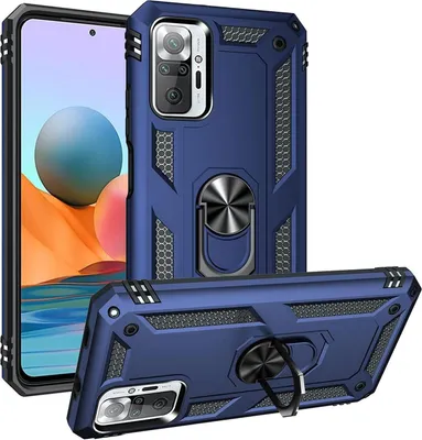 Produktbild von Conie Outdoor Schutzhülle für Xiaomi Redmi Note 10 Pro Tasche Silikon Hard Case Cover Hülle mit Halter Ständer in Blau