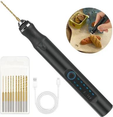 Immagine prodotto di Trapano a mano compatto - A batteria e ricaricabile tramite USB - 10 piccole punte incluse