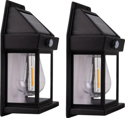 Produktbild von Näve Leuchten LED Solarleuchte MIRA mit LED Platine LED Solarleuchte MIRA mit LED Platine 2er-Set Solar-/Wandleuchte "MIRA" H: 17cm schwarz – mit Druckschalter – Dämmerungssensor – Bewegungsmelder