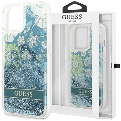 Produktbild von Guess GUHCP13SLFLSN iPhone 13 mini 5.4  grün/grüne Hardcase Flower Liquid Glitter Handyhülle
