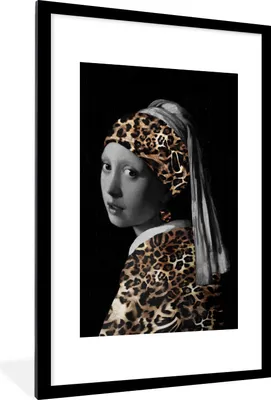 Produktbild von MuchoWow® Gerahmtes Poster Das Mädchen mit dem Perlenohrring - Johannes Vermeer - Pantherdruck 60x90 cm - Poster mit Schwarzem Bilderrahmen Wandposter Rahmen Foto Bilder - Dekoration - Wandposter Wohnzimmer - Hochwertig