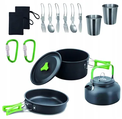 Produktbild von 18-teiliges Outdoor Kochgeschirr Set mit Kessel und Pfanne