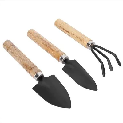 Image de Petit ensemble de jardinage 3 pièces, outils à main, mini-bêche, râteau à griffes, pelle