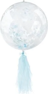 Image de Ballon transparent avec confettis bleus et pompons, 45 cm