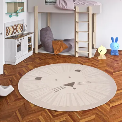 Produktbild von Kinder Teppich Happy Kids Löwe Beige Rund, Größe:120 cm Rund