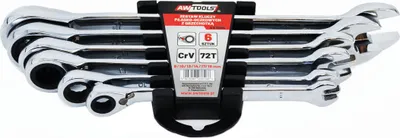 Produktbild von Awtools klucze płasko-oczkowe z grzechotką komplet 6 szt. 8-19mm