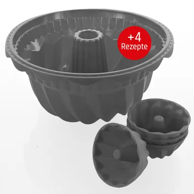 Produktbild von Coolinato Silikon Gugelhupf Set 5tlg. GRAU, inkl. Rezepte