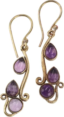 Produktbild von Tribalohrringe aus Messing, Ethnoohrringe, Traditionelle Ohrringe, Yogaschmuck - Gold/ Amethyst, Gold-Farben, 4*1*0,5 cm, Ohrringe + Ohrstecker Modeschmuck