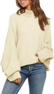 Produktbild von ImilyBela Damenpullover mit Rollkragen Oversize Golf Grobstrick Beige L