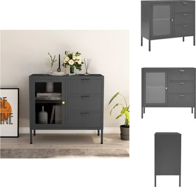 Image de vidaXL Sideboard Anthracite 75x35x70 cm Acier et verre trempé - Sideboards