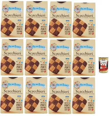Produktbild von Mulino Bianco Biscotti Scacchieri Frolla con Caramello e Cioccolato, Kekse mit Karamell und Schokolade, biscuits cookies, 12x 300g + Italian Gourmet polpa 400g