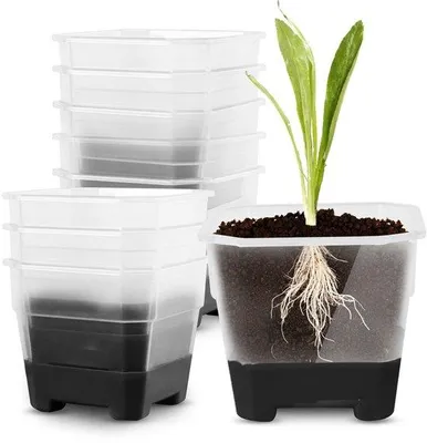 Productafbeelding van Plastic plantenbakken, set van 20, recyclebaar, met afvoergaten, 10,9 x 9,9 x 8,9 cm