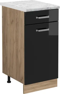 Produktbild von Küchenunterschrank Vicco R-Line Schwarz Hochglanz 40 cm AP Marmor, Model 45481