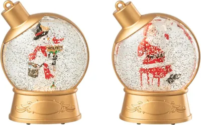 Produktbild von Hängende Schneekugel Schneemann + Weihnachtsmann - Plastik - Weiß - 2 Stück