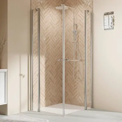 Produktbild von BREUER Eckeinstieg mit Drehtür mit Festteil ELANA 2.0 90 x 90 x 200 cm Profil rund silber Klarglas Reversibel