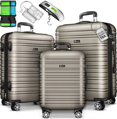 tillvex® Reisekoffer Set 3 tlg. Champagner Koffer Hartschale Trolley Kofferset Tasche M-L-XL