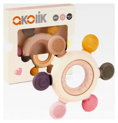 Produktbild von Beißring für Babys, BPA-freie Zahnungshilfe aus Silikon, Spielzeug für 0-12 Monate, Greifling und Beißspielzeug, Erstausstattung für Neugeborene, Geschenk für Mädchen und Jungen