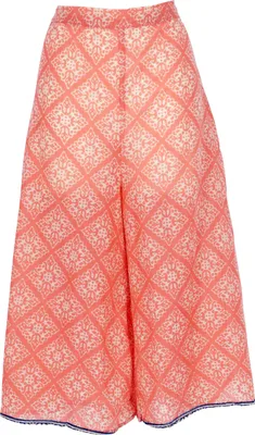 Zdjęcie produktu dla Spodnie palazzo do kostek, szerokie letnie spodnie boho, bawełniana spódnica do spodni 7/8 - łososiowy pomarańczowy, damskie, bawełna, rozmiar: S