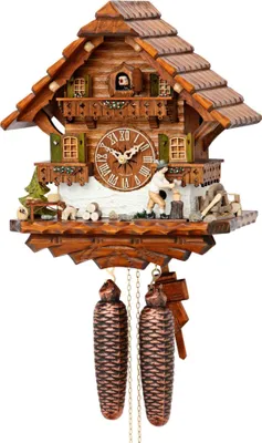 Produktbild von Cuco Clock Kuckucksuhr Schwarzwalduhr "Holzhacker" mit Hund 17 x 30 x 32cm Wanduhr aus Holz, 8 - Tage Werk, manuelle Nachtabschaltung