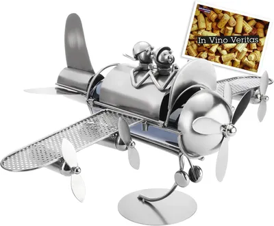 Immagine prodotto di Portavino decorativo - Scultura in metallo - Idea regalo - Coppia in aereo