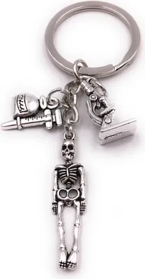 Image de Onwomania Porte-clés squelette microscope médecine médecin argent pendentif Keychain