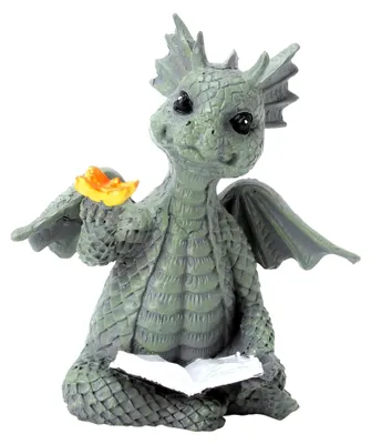 Produktbild von Dekofiguren von Gartendrachen für den Außenbereich, Drachen aus Kunstharz, Lesender Drache als Hofskulptur, Gartendekoration als Geschenk