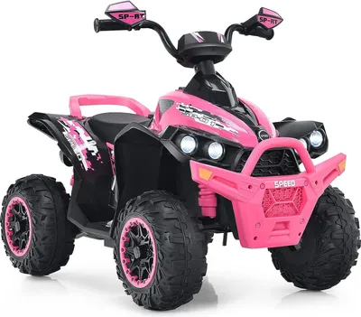 Produktbild von GOPLUS 12V Elektrische Kinderquad, Kinderfahrzeug mit LED-Scheinwerfern, Musik & Hupe, Elektroauto mit 4 rutschfeste Räder & langsamer Start, bis 35 kg Belastbar (Rosa)