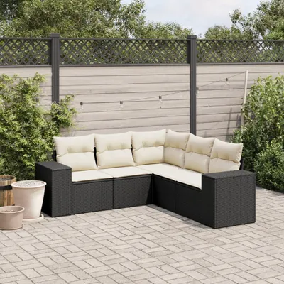 Produktbild von 5-tlg. Garten-Sofagarnitur mit Kissen Schwarz Poly Rattan 3254883