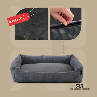 Produktbild von Rohrschneider Hundebett Hundekorb Cordstoff mit Hundekotbeutelset