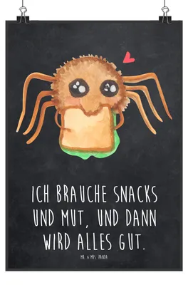 Produktbild von Mr. & Mrs. Panda Bild Spinne Agathe Sandwich DIN A0 - Kreidetafel - Geschenk, Plakat, drucke, Glück, Kunstdruck, Wandbild, Lebensfreude, Hunger, Hungrig, wanddeko, Mut