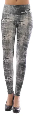 Produktbild von Damen Leggings lang hoher Bund Hose blickdicht Jeans-Muster Leggins grau XL